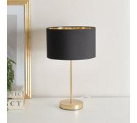 ValueLights Charlie Gold Stem Table Lamp with Fabric Drum with Gold Inner Lamp Shade & Bulb in Black ValueLights Black