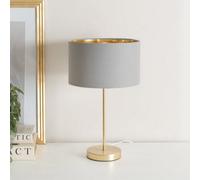 ValueLights Charlie Gold Stem Table Lamp with Fabric Drum with Gold Inner Lamp Shade in Grey ValueLights Grey