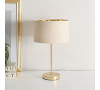 ValueLights Charlie Gold Stem Table Lamp with Fabric Drum with Gold Inner Lamp Shade & Bulb in Natural ValueLights Natural