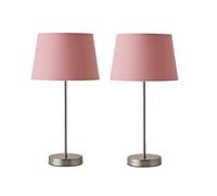 Valuelights Charles Pair Of Brushed Chrome Table Lamps With Pink Tapered Shade