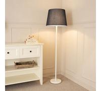 Valuelights Charles White Floor Lamp With Black Tapered Shade And Bulb