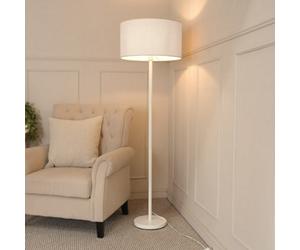Valuelights Charles White Floor Lamp With Grey Drum Shade And Bulb