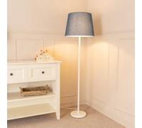 ValueLights Charlie Grey Tapered Shade White Stem Floor Lamp & Bulb