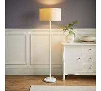 ValueLights Charlie White Metal Single Stem Floor Lamp with Fabric Drum Lamp Shade in Natural ValueLights Natural
