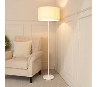 Valuelights Charles White Floor Lamp With Natural Drum Shade And Bulb