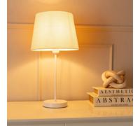 ValueLights Charlie White Single Stem Table Lamp with Fabric Tapered Lamp Shade & LED Bulb in Beige ValueLights Beige