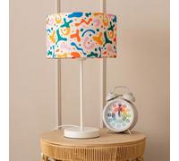 Valuelights Charles White Table Lamp With Abstract Print Shade And Bulb