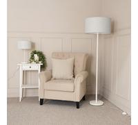 Valuelights Charles White Table Lamp With Grey Drum Shade And Bulb
