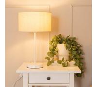 Valuelights Charles White Table Lamp With Natural Drum Shade And Bulb