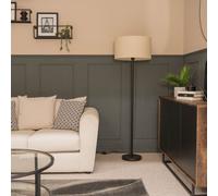 ValueLights Black Charlie Floor Lamp with Large Natural Reni Shade