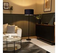 ValueLights | Modern Standard Floor Lamp in a Black Metal Finish with a Navy Blue Velvet Drum Shade | Floor Lamps, Home Décor & Improvement Essential