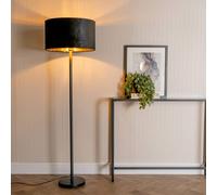 Valuelights Charlie Black Stem Floor Lamp With Black Velvet And Gold Inner Lamp Shade & Bulb Black