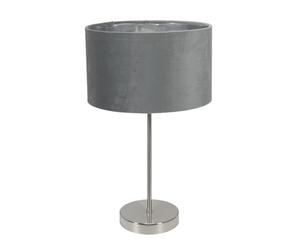 ValueLights | Charlie Brushed Chrome Stem Table Lamp with Grey Velvet & Chrome Inner Shade & Warm White Bulb | Table Lamps, Home Décor & Improvement Essential