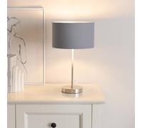 Charlie Chrome Stem Table Lamp with Fabric Drum with Chrome Inner Lamp Shade ValueLights Grey One Size