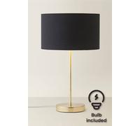 ValueLights Charlie Gold Stem Table Lamp with Fabric Drum with Gold Inner Lamp Shade & Bulb in Black ValueLights Black