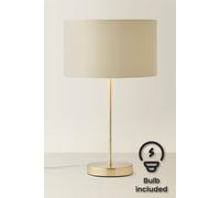 ValueLights Charlie Gold Stem Table Lamp with Fabric Drum with Gold Inner Lamp Shade & Bulb in Natural ValueLights Natural