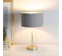 ValueLights Charlie Gold Stem Table Lamp with Fabric Drum with Gold Inner Lamp Shade in Grey ValueLights Grey