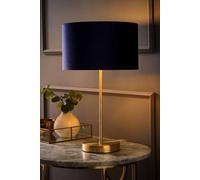 Valuelights Charlie Gold Stem Table Lamp With Velvet Drum With Gold Inner Lamp Shade & Bulb In Dark Navy Dark Navy One Size
