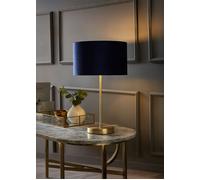 Charlie Gold Stem Table Lamp with Velvet Drum with Gold Inner Lamp Shade & Bulb ValueLights Dark Navy One Size