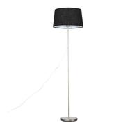 MiniSun Modern Standard Floor Lamp in a Brushed Chrome Metal Finish with a Black Faux Linen Tapered Shade
