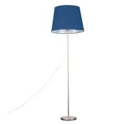 MiniSun Modern Standard Floor Lamp in a Brushed Chrome Metal Finish with an Extra Large Navy Blue Tapered Shade