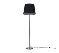 MiniSun Modern Brushed Chrome Metal Standard Floor Lamp with a Black Tapered Shade