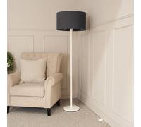 Charlie White Metal Single Stem Floor Lamp with Fabric Drum Lamp Shade ValueLights Charcoal One Size