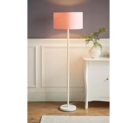 ValueLights Charlie White Metal Single Stem Floor Lamp with Fabric Drum Lamp Shade in Dusty Pink ValueLights Dusty Pink