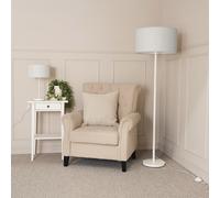 ValueLights Charlie White Stem Floor Lamp with Grey Drum Lamp Shade