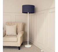 ValueLights Charlie White Stem Floor Lamp with Navy Drum Lamp Shade
