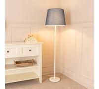 Charlie White Metal Single Stem Floor Lamp with Fabric Tapered Lamp Shade ValueLights Grey One Size