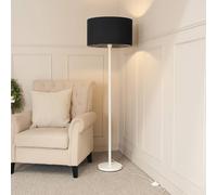 ValueLights | White Metal Single Stem Floor Lamp with Black Fabric Drum Lampshade for Living Room Lounge | Floor Lamps, Home Décor & Improvement Essential | Included LED Bulb