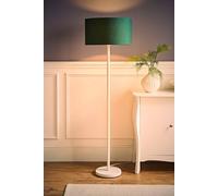 ValueLights | White Metal Single Stem Floor Lamp with Forest Green Fabric Drum Lampshade for Living Room Lounge | Floor Lamps, Home Décor & Improvement Essential | Included LED Bulb