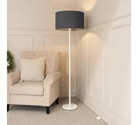 ValueLights Charlie Charcoal Drum Shade White Stem Floor Lamp & Bulb