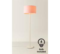 ValueLights | White Metal Single Stem Floor Lamp with Blush Pink Fabric Drum Lampshade for Living Room Lounge | Floor Lamps, Home Décor & Improvement Essential | Included LED Bulb