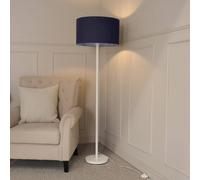 ValueLights Charlie White Single Stem Floor Lamp with Fabric Drum Lamp Shade & LED Bulb in Navy ValueLights Navy
