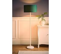 ValueLights | White Metal Single Stem Floor Lamp with Forest Green Fabric Drum Lampshade for Living Room Lounge | Floor Lamps, Home Décor & Improvement Essential | Included LED Bulb