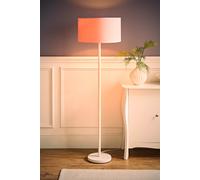 ValueLights | White Metal Single Stem Floor Lamp with Blush Pink Fabric Drum Lampshade for Living Room Lounge | Floor Lamps, Home Décor & Improvement Essential | Included LED Bulb
