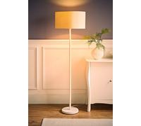 ValueLights Charlie Natural Drum Shade White Stem Floor Lamp & Bulb