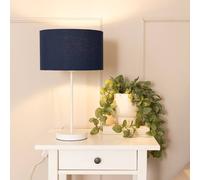 Charlie White Single Stem Table Lamp with Fabric Drum Lamp Shade and LED Bulb ValueLights Navy One Size
