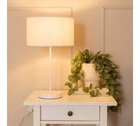ValueLights Charlie White Drum Shade White Stem Table Lamp & Bulb