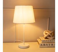 Charlie White Single Stem Table Lamp with Fabric Tapered Lamp Shade and LED Bulb ValueLights White One Size