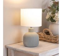 Valuelights Chelsea Natural Linen Shade Hand Finished Sandblast Grey Ceramic Table Lamp