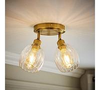 ValueLights | Cheltenham Brushed Gold 2 Way Ribbed Glass Adjustable Spotlight Flush Ceiling Light | Ceiling Lights, Home Décor & Improvement Essential