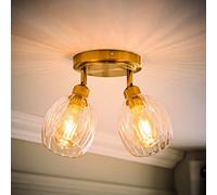 ValueLights | Cheltenham Brushed Gold 2 Way Ribbed Glass Adjustable Spotlight Flush Ceiling Light and Bulb | Ceiling Lights, Home Décor & Improvement Essential