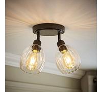 Valuelights Cheltenham 2 Way Matte Black Adjustable Ceiling Spotlight With Ribbed Shades