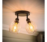Valuelights Cheltenham 2 Way Matte Black Adjustable Ceiling Spotlight With Ribbed Shades And Bulbs
