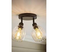 Valuelights Cheltenham 2 Way Ribbed Glass Adjustable Spotlight Flush Ceiling Light In Black Black One Size