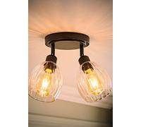 ValueLights | Cheltenham Matte Black 2 Way Ribbed Glass Adjustable Spotlight Flush Ceiling Light and Bulb | Ceiling Lights, Home Décor & Improvement Essential