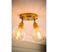 ValueLights | Cheltenham Brushed Gold 2 Way Ribbed Glass Adjustable Spotlight Flush Ceiling Light and Bulb | Ceiling Lights, Home Décor & Improvement Essential